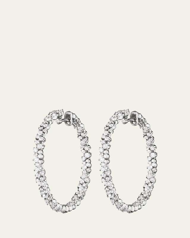 18k White Gold Diamond Confetti Hoop Earrings